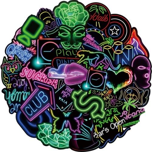 10/30/50PCS Neon Light Cartoon Graffiti Stickers DIY Skateboard Fridge Motorcycle Luggage PVC Joke Classic Decal Kids Sticker