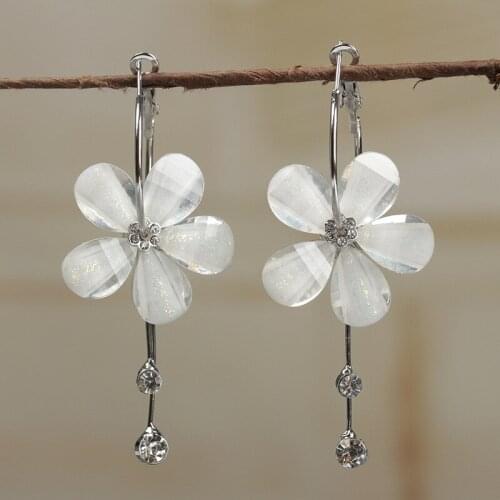 12 Pairs/Lot Long Drop Dangle Earrings For Women Big Flower Crystal Chain Earring Gold Silver Color Big Eardrop Fashion Jewelry