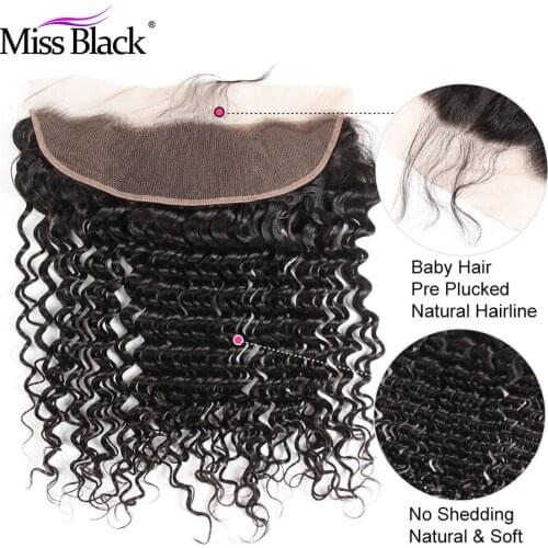 13x4 Deep Wave Lace Frontal Pre Plucked Lace Front Braziian Human Hair Lace Closure With Baby Hair Cullinan Remy Natural Color