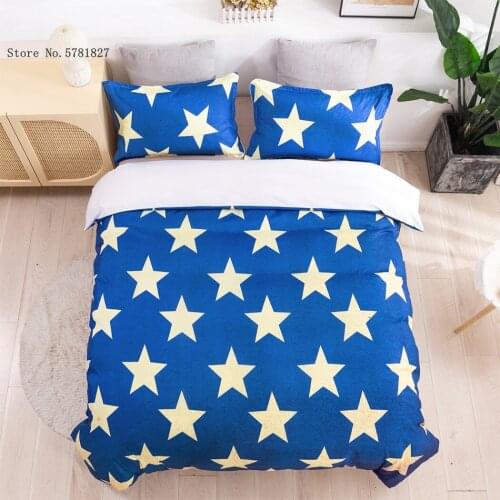 2/3 Pieces Five-Pointed Star Bedding Set Blue Cartoon Duvet Cover For Kids Adults Bed Quilt Cover For Bedroom Bed Cover Set