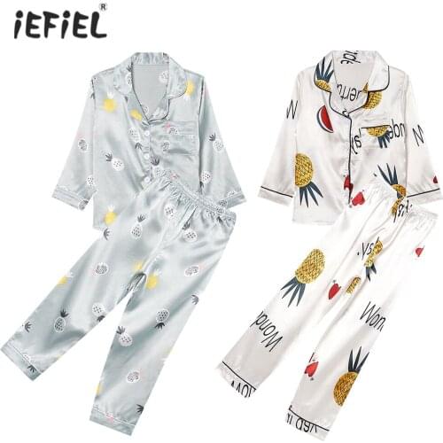 2021 Spring Pajamas for Kids Autumn Silk Children Pajamas Set Casual Satin Boys Long Sleeve Homewear Full Girls Sleepwear Set