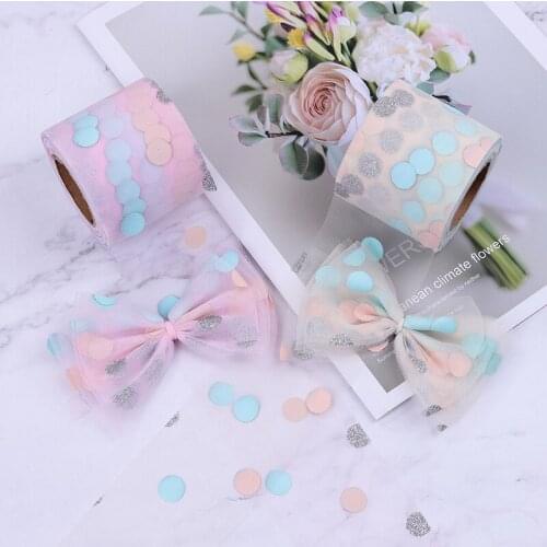 25Yards 8CM 6CM Dot Rainbow Tulle Fabric Roll Valentine Mesh Ribbon XINY01 Headdress Accessories Handmade Birthday Party DIY