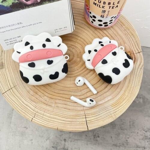 3D Cartoon Earphone Case For AirPods Pro Case Silicon Cute Dog Cows Cover For Apple Air Pods 1 2 3 Earpods Earbuds Case Keychain