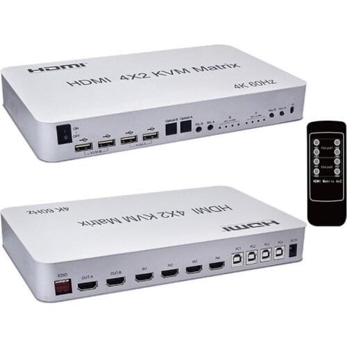 4 in 2 out compatible USB 2.0 KVM Matrix 4K 60Hz 3D Splitter Audio Extractor Switcher for PC HDTV Monitor Keyboard Mouse