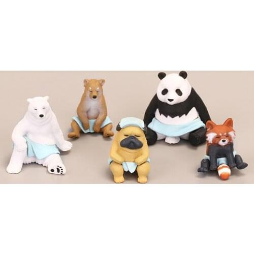 5pcs/Set Figure Toy Model PVC 4.5cm Cute Polar Bear/ Panda/ Dog/ Raccoon/Fox Home Garden Decoration