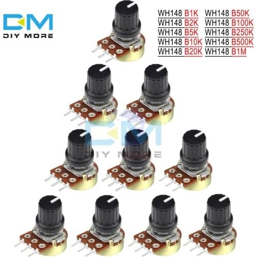 5 PCS/Lot WH148 Potentiometer Resistor 1K 2K 5K 10K 20K 50K 100K 500K Ohm 3 Pin Linear Taper Rotary Potentiometer w/Cap Knob