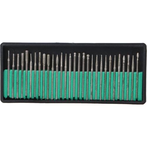 30Pcs/Set Diamond Rotary Burr Bits Drill Grinding Head Set For Carving Engraving Rotary Tool with Box 2.35mm Shank U4LB