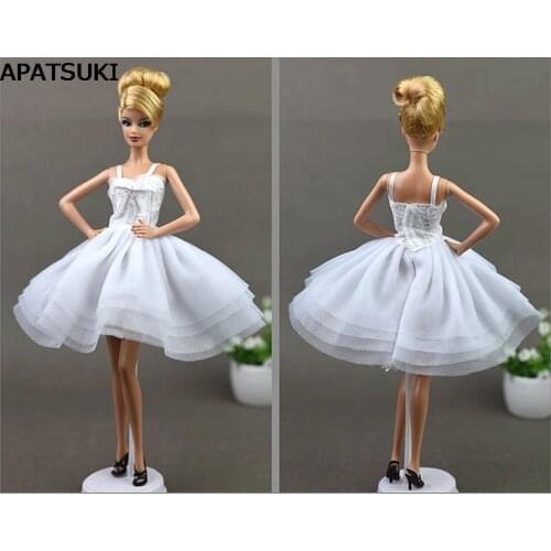 White Lace Short Dress for Barbie Doll Princess Evening Party Clothes Wears Ballet Dresses Outfits 1/6 Doll Accessories