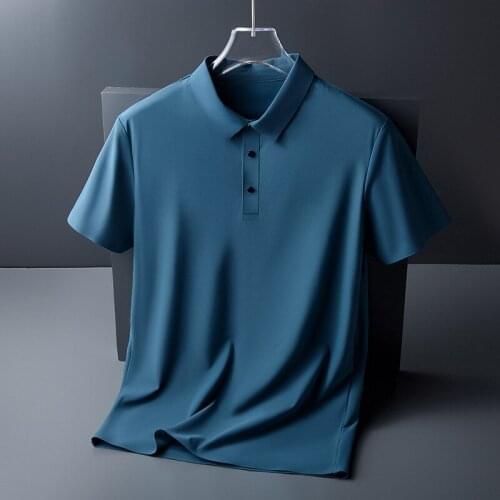 Ice silk seamless POLO shirt middle-aged and elderly thin quick-drying short-sleeved T-shirt lapel solid color mens 2021 summer