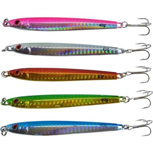 5pcs 40g Metal Jig Hard Baits Jigging Spoon with Treble Hook Saltwater Fishing Lure Casting Trolling Jigs Blade Lures
