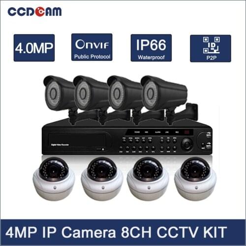 CCDCAM Best quality 4mp ip camera 8ch nvr kit with 4 dome camera and 4 bullet camera