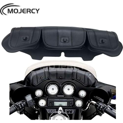 Black Saddle 3 Pouch Pocket Motorcycle Windshield Bag for Harley Touring Bike 1996-2013