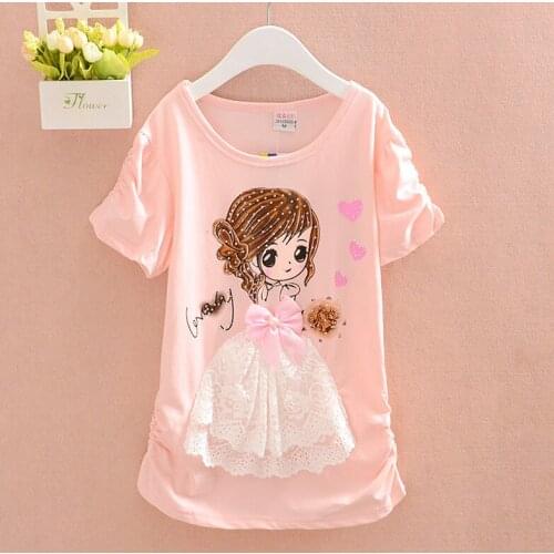 New Arrival Girls T Shirt Short Sleeve Kid Cotton Princess Tops 12 Years Birthday Shirt Cartoon Clothes Children Summer Clothing