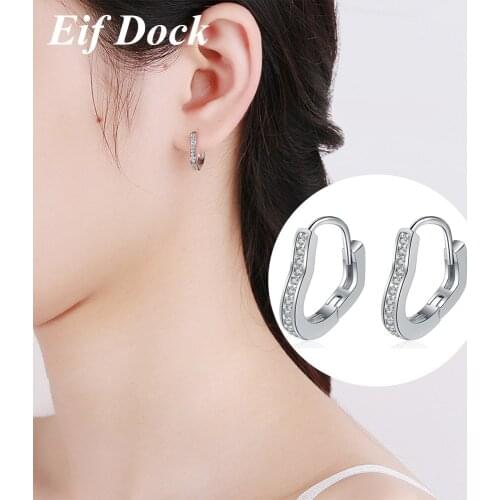 Eif Dock Womens Heart Shape CZ Zircon Hoop Earrings Silvery Color Ear Rings Simple Female Fashion Jewelry Gift 2021 Hot