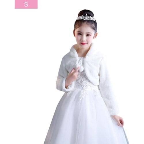 Beige White Elegant Warm Faux Fur Shawl Wedding Flower Girl Wrap Plush Short Coat Fairy Marriage Accessories W0YA