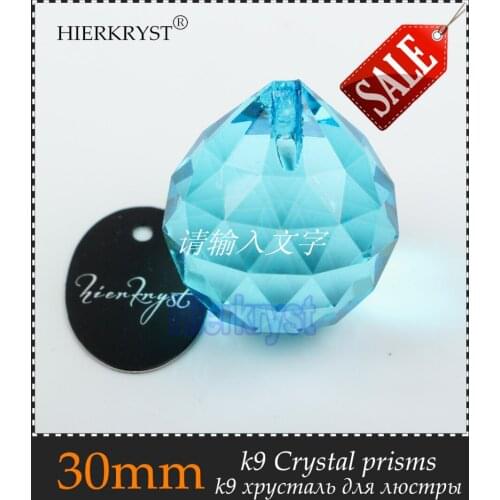 HIERKYST 30mm Lake Blue Crystal Balls Suncatcher Prisms Pendants for Chandeliers Parts Lamp Rainbow Hanging Drops 1 pc #2003-8