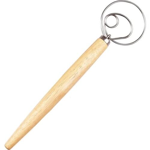 Bread Dough Whisk Mixer Egg Beater Wooden Handle Accessories Tool For Kitchen AUG889
