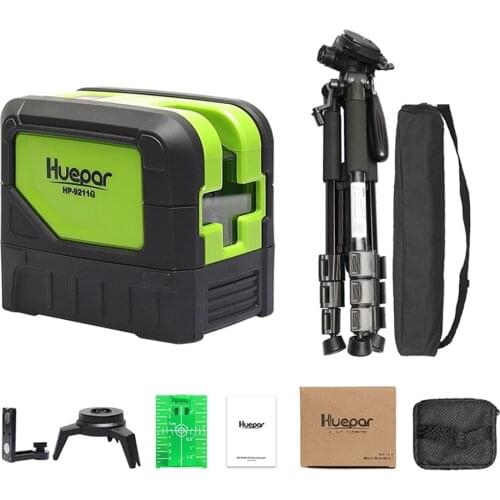 Huepar Green Beam Laser Level 2 Cross Lines 2 Points Professional 180 Degrees Self-leveling+Huepar Adjustable Laser Level Tripod