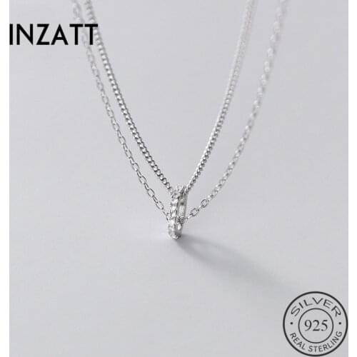 INZATT Real 925 Sterling Silver Zircon Round Double Chain Choker Necklace For Fashion Women Party Fine Jewelry Accessories