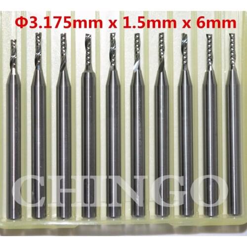 3.175mm*1.5mm*6mm-10pcs,CNC solid carbide end mill,woodworking router bit,1 Flute spiral milling cutter,MDF,acrylic,PVC,wood