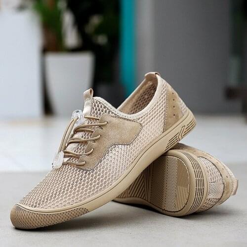 Mens Shoes England Trend Casual Shoes Loafers Male Suede Leather Breathable Mesh Sneakers Weaving Slip on Summer Shoes Man Flat