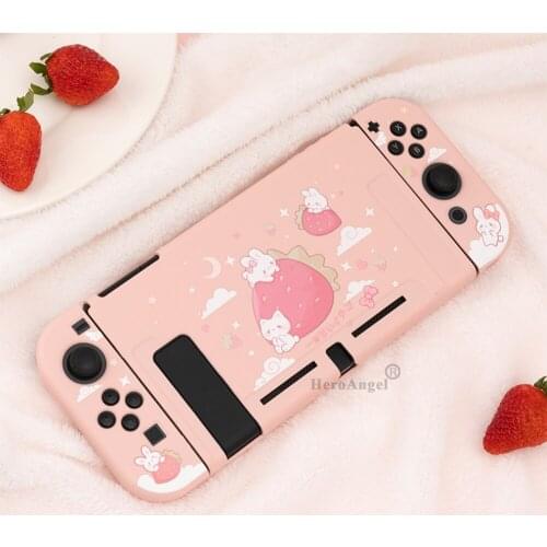 Soft Protective Case For Nintendo Switch Cartoon Game Theme Strawberry Rabbit Cover TPU joycons Shell For Nintendo Switch Acces