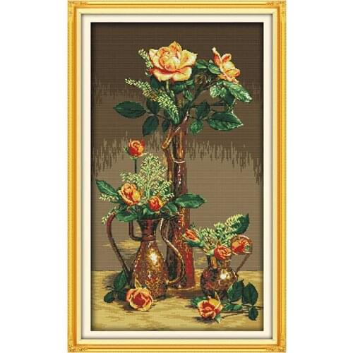Gold Roses Patterns Counted Cross Stitch 11CT 14CT Cross Stitch Set Flower Cross-stitch Kit Embroidery Needlework-9