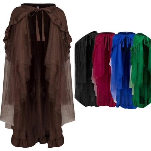 NEW Plus Size Lady Asymmetrical Pirates Skirt Gothic Steampunk Corset Lace Bustle Layer Tulle Hem Ruffle Floor-Length