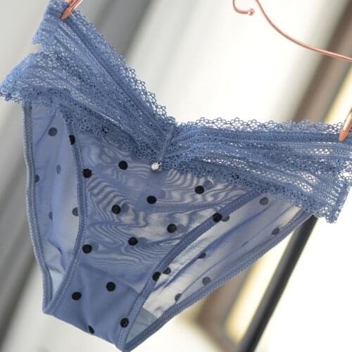 New Product Women Sexy Panties Cross Lace Low Waist Polka Dot Underwear Transparent Girly Hot Mesh Nylon Lingerie 220