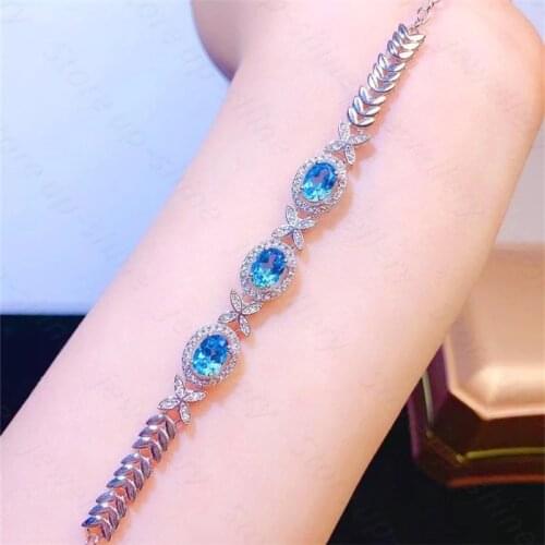 Summer new style 925 silver inlaid natural topaz bracelet, womens bracelet, fine inlaid, luxurious and bright