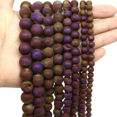 Oameusa Natural Purple Gorgeous Matte Fancy Rock Volcano Stone Loos Beads Agates Beads for DIY Jewelry Making 15"