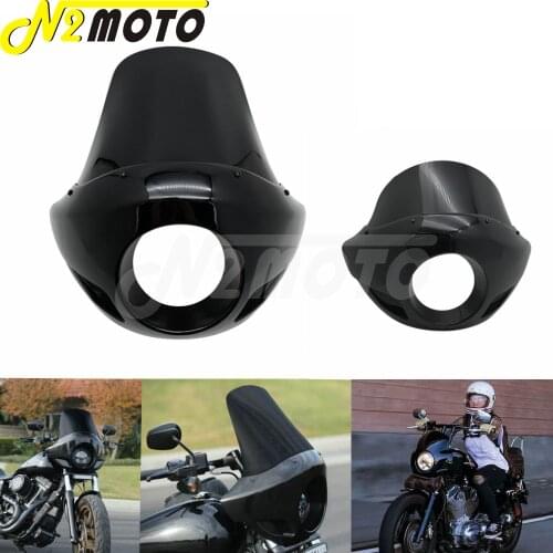 5 3/4" Motorcycle Black Headlight Mask Front Cowl Fork Mount Head Light Fairing For Harley Dyna Sportster XL 883 XL 1200 Touring