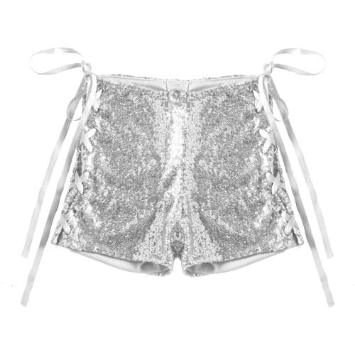 Girls Fashion Glitter Sequin Shorts High Street Lace-up Short Trousers Women Sexy Club Rave Party Pole Dance Performance Shorts