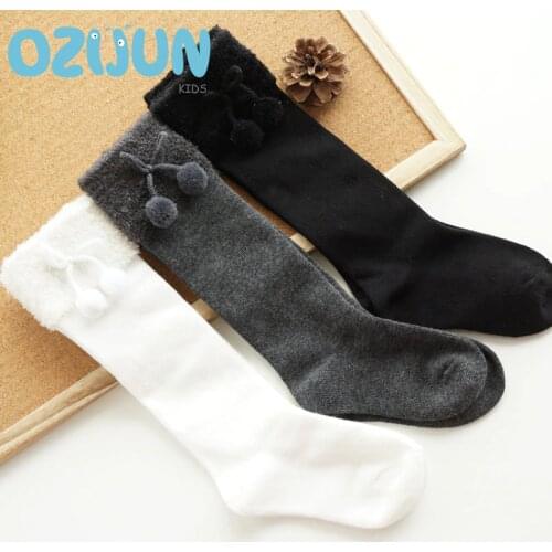 Autumn Winter 3-5Y/5-8Y Kids Girls Soft Ball Knee Cotton Socks Comfortable High Quality Middle Tube Children Students Socks