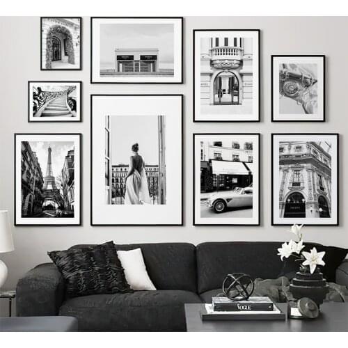 Paris Champs Elysees Fashion Girl Black White Nordic Posters And Prints Wall Art Canvas Painting Wall Pictures For Living Room