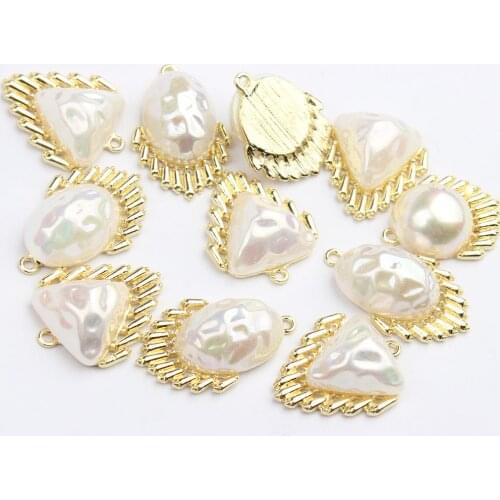 Golden Zinc Alloy Charms Triangle Inlaid Pearl Designer Charms 6pcs/lot for Jewelry Making Bulk Nickel Free