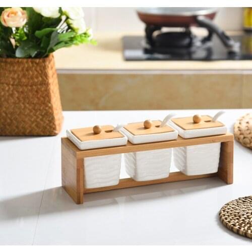 Kitchenware Seasoning jar European-style simple kitchenware ceramic seasoning box three-piece set Seasoning jar