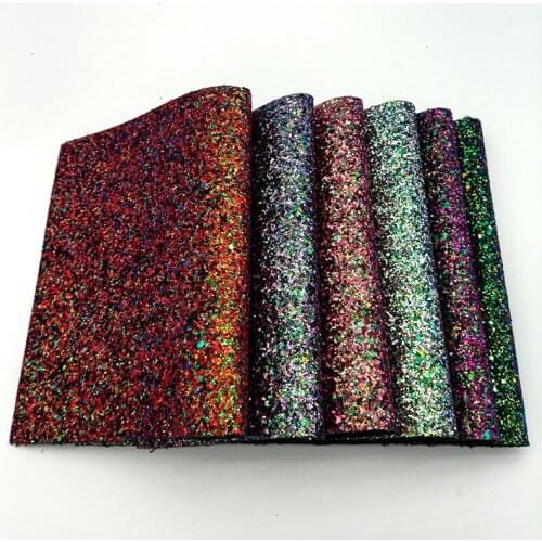 Multicolored Dark Sparkling Chunky Glitter Synthetic Leather Fabric For Shoes/Bags/Earrings/DIY Accessories/Hair Bows
