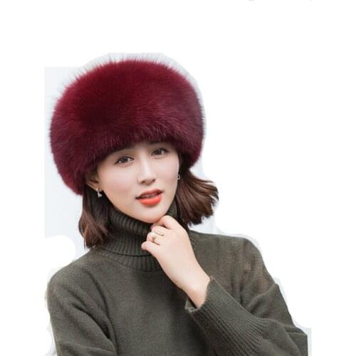 Russian Real Fox Fur Hat Princess Women Winter Warm Full Pelt Leather Headwear Mongolia Caps H22