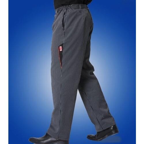 Chef pants for men restaurant uniform chef trousers gray striped Elastic workwear for kitchen Zebra pants cook costume