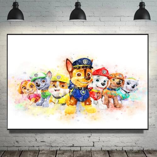 Nordic Dog Paw Patrol Cartoon Poster Disney Watercolor Animal Canvas Painting Mural Kid Bedroom Decor for Children Birthday Gift