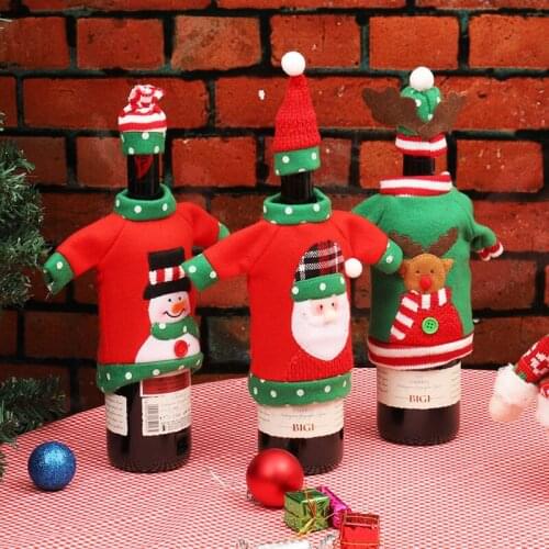 Wine Bottle Bag Christmas Bottle Cover Knitted Sleeve Clothes Hat Sweater Decorationsm Xas Party Dinner Table Decor Champagne