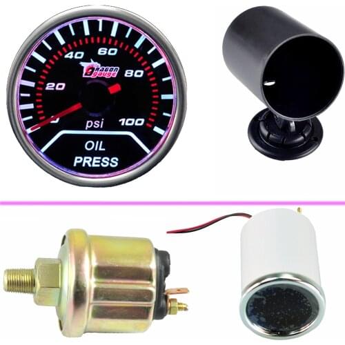 EE support Car Universal Smoke Len 2" 52mm Oil Press Pressure Gauge Meter + 52mm Balck Pod Holder Car Kit Automobile parts