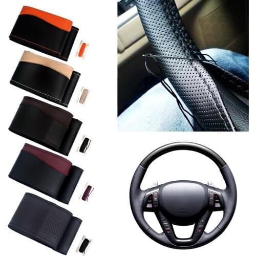 Universal 38cm Super Anti-wear DIY Car Steering Wheel Covers Auto Soft Fiber Leather PU Needle Cover Interior Decal Protector