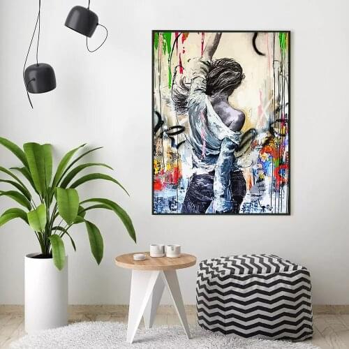 Graffiti Art Girl Drawing Paintings On Canvas Art Posters And Prints Street Art Abstract Women Wall Art Pictures For Home Design