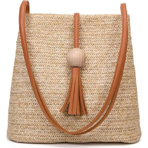 DCOS Bali Vintage Handmade Crossbody Leather Bag Round Straw Beach Bag Girls Circle Rattan bag Small Bohemian Shoulder bag
