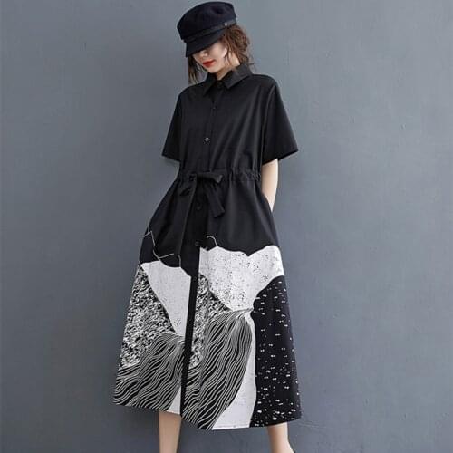 Japanese Design Yamamoto Dark Style Vintage Black Blouse Chic Dress 2021 New Arrival Street Fashion Women Summer Casual Dress