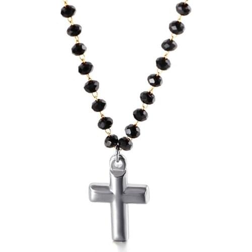 Jewelry new European and American ladies simple cross personality round bead steel pendant necklace
