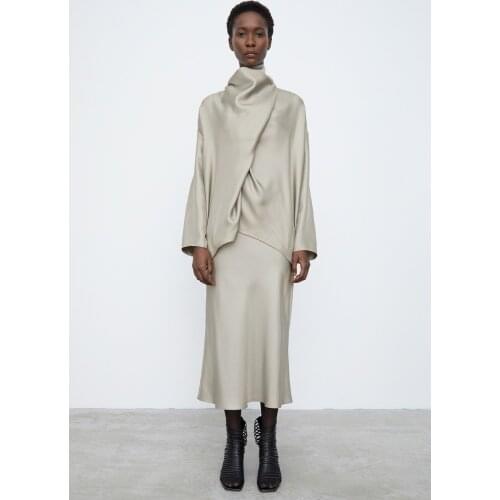 Sweden Totem* Corc* silk satin solid color fish tail mermaid mid-calf office lady skirt