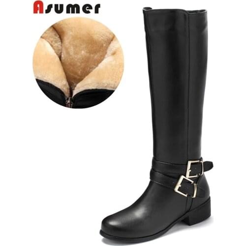 ASUMER Plus size 34-46 women snow boots buckle with zip Retro womens knee high boots thick fur warm winter boots drop ship